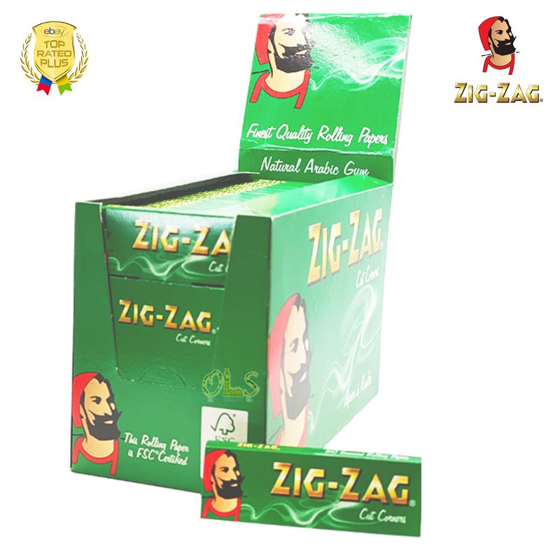 FULL BOX OF ZIG ZAG GREEN REGULAR SIZE SMOKING ROLLING PAPERS 25 BOOKLETS X2 